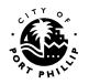 Logo of the City of Port Phillip featuring a stylized palm tree, waves, and city skyline within a circular border with the text 