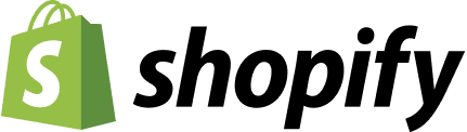 shopify Logo of Shopify, featuring a green shopping bag with a handle in the shape of an 's', next to the custom web design-inspired black stylized text