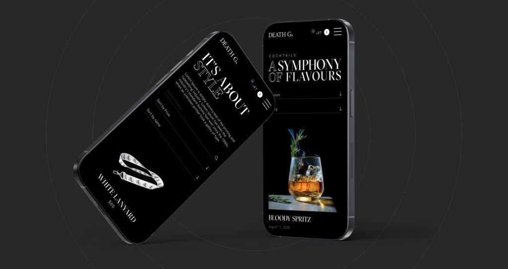 A smartphone lies horizontally, displaying a cocktail recipe app on its screen featuring a "blood orange spritz" cocktail. The phone has a black case with stylized text and graphics related to mixology, | Ven Agency
